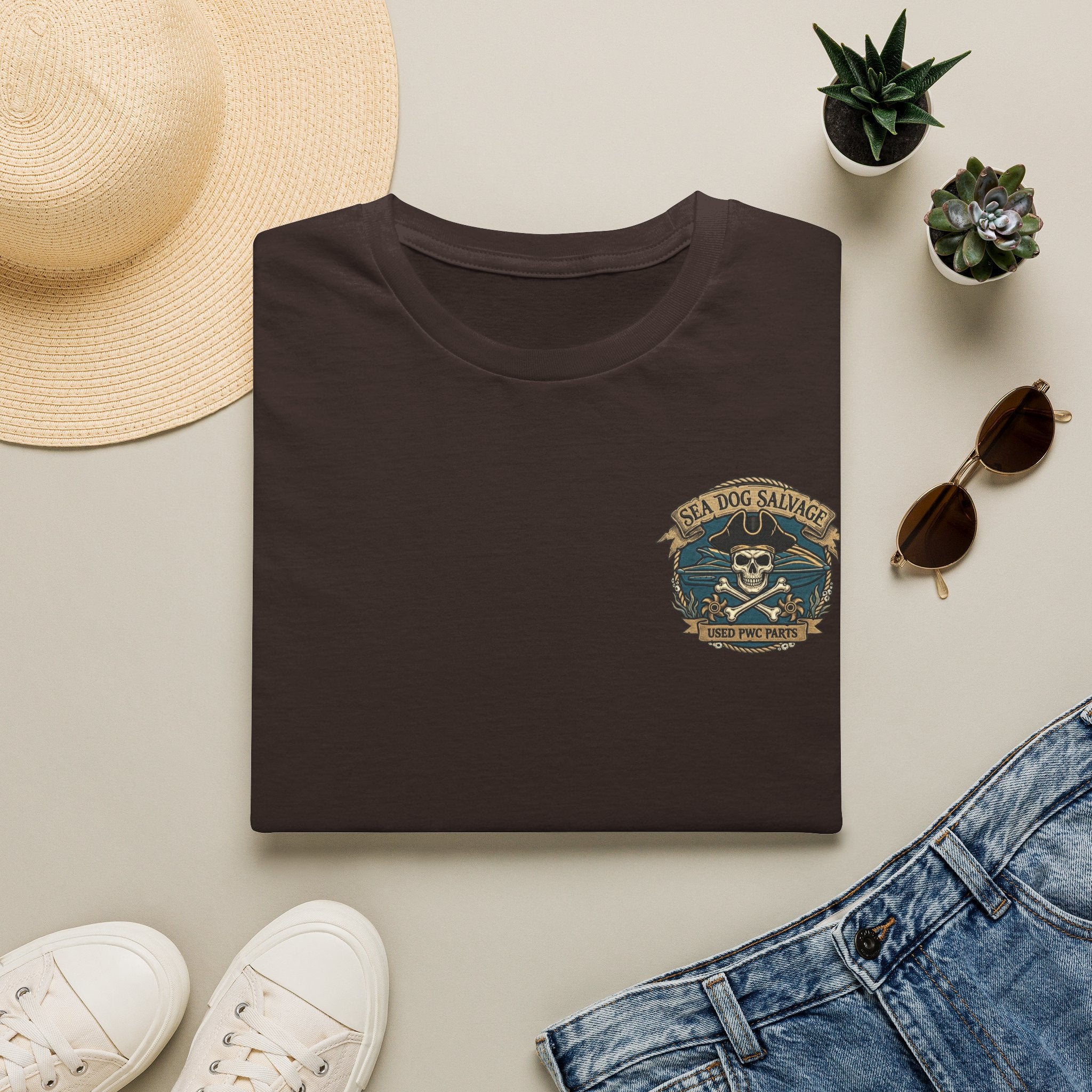 Sea Dog Salvage Vintage Skull T-Shirt — Nautical Boat Crew Tee