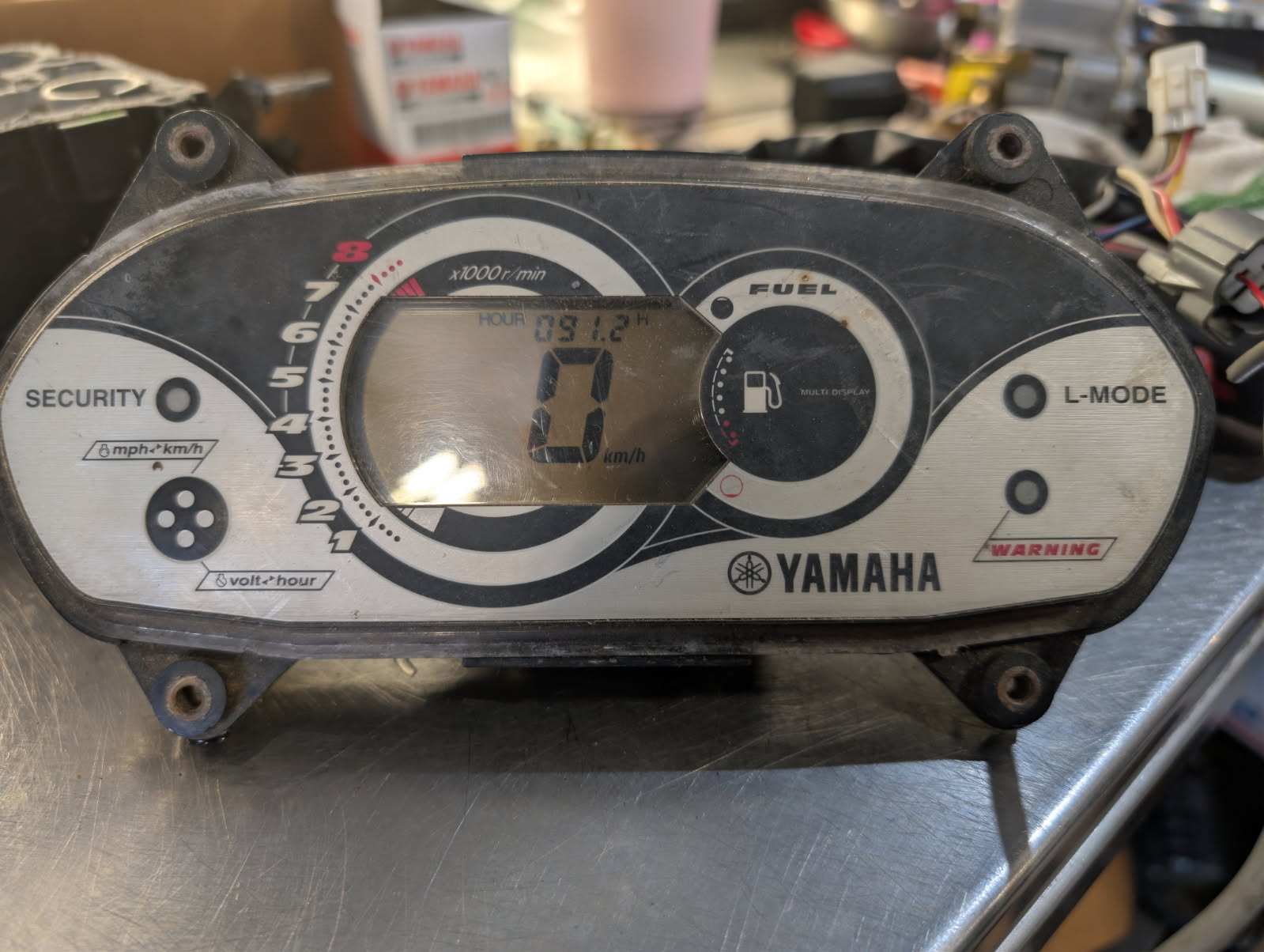 Yamaha VX Cruiser instrument cluster front view - powered on