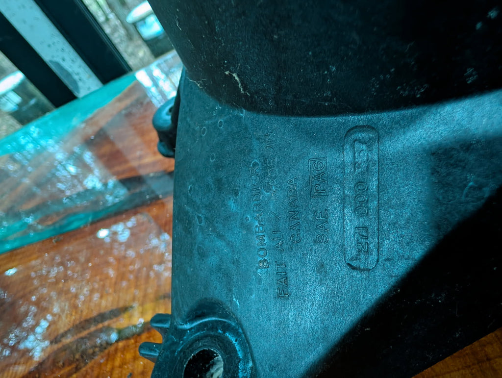 Sea-Doo jet pump stator body casting showing Bombardier Fait au Canada SAE PA6 part number 271
