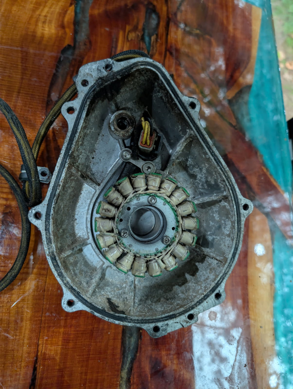 Krash Industries magneto interior showing 18-pole stator windings