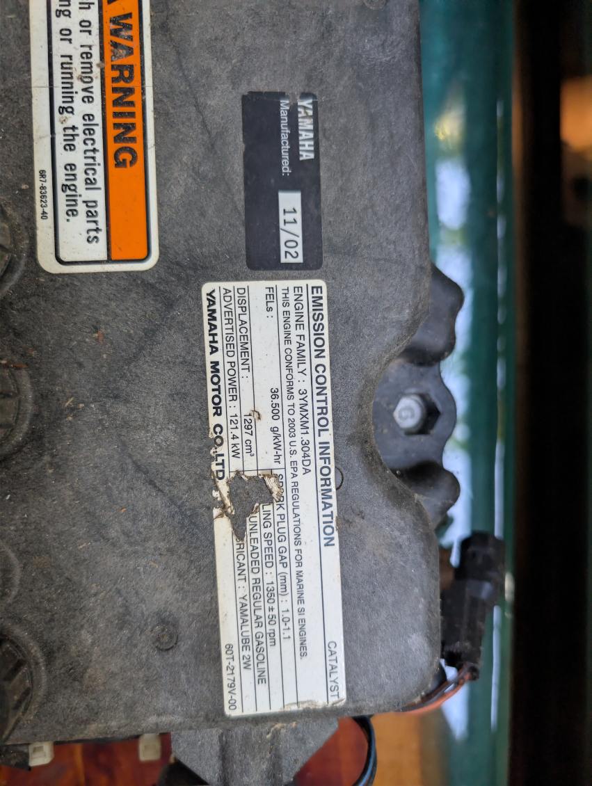 Yamaha ECU emission control label - 1297cc 121.4kW manufactured 11/2002